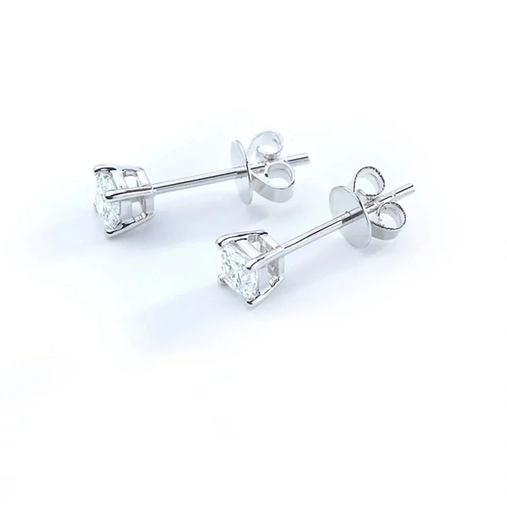 4-7mm Square Cut VVS Diamond 925 Silver Pin Studs